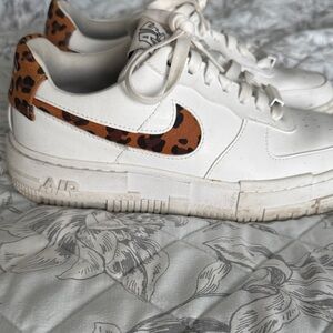 Nike White Sneakers with Leopard-Print Swoosh